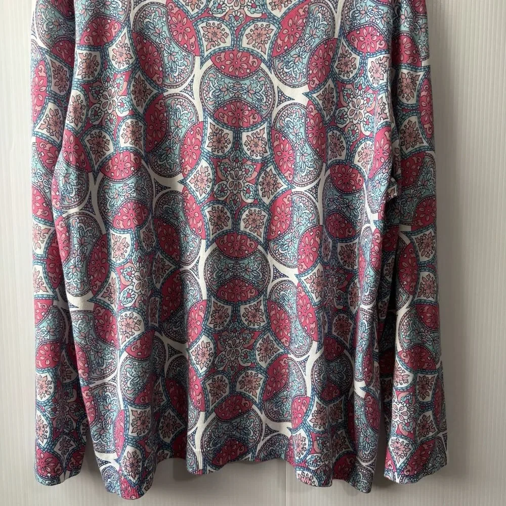 Talbots Plus 2X Women’s Mandala Print Knit Top Long Sleeve Cotton Blend